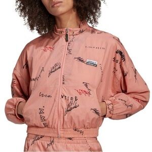 adidas Originals RYV graffiti graphic cropped Windbreaker Jacket Trace pink